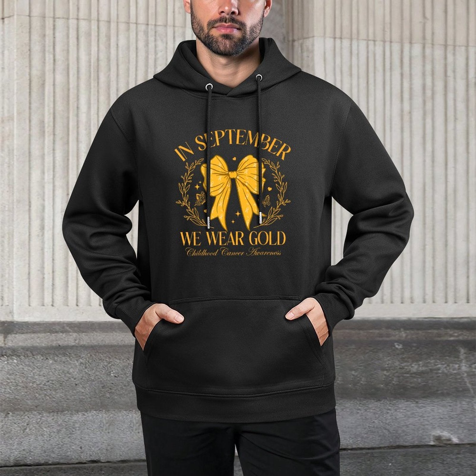 in September We Wear Gold Coquette Bow for Childhood Cancer Customizable Surface Hoodie