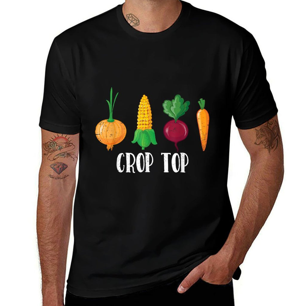 Crop Top Funny Farming Root Vegetable Gardening Farmer  Rolled Sleeves T-Shirt