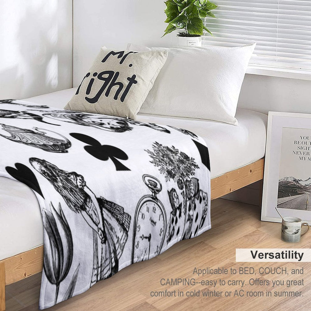 Alice's Adventures in Wonderland White Rabbit Mad Hatter Easy Care Throw Blanket