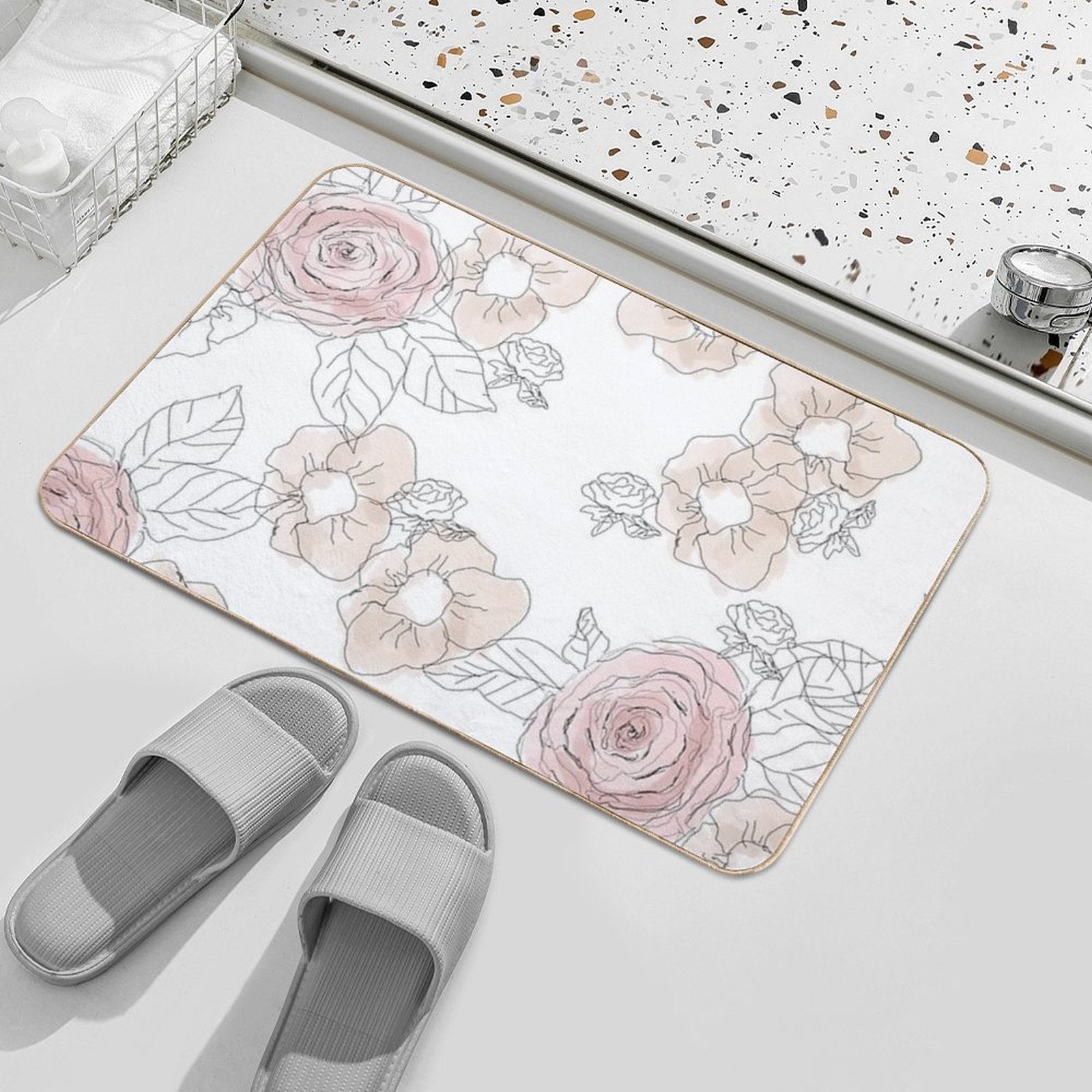Sketchy Floral - Muted Pinks  Stain-Proof Bath Mat