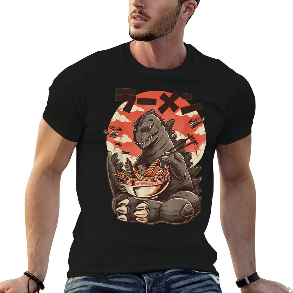 Vintage Kaiju Eating Ramen Japanese Monster Birthday Cat  Trendy Pattern T-Shirt