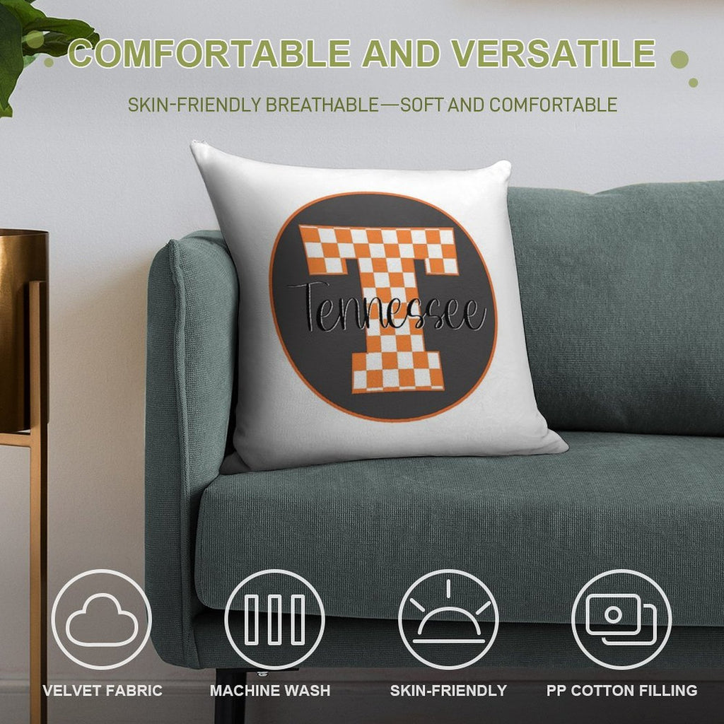 Checked T - Tennessee Soft Decorative Cover Throw Pillow