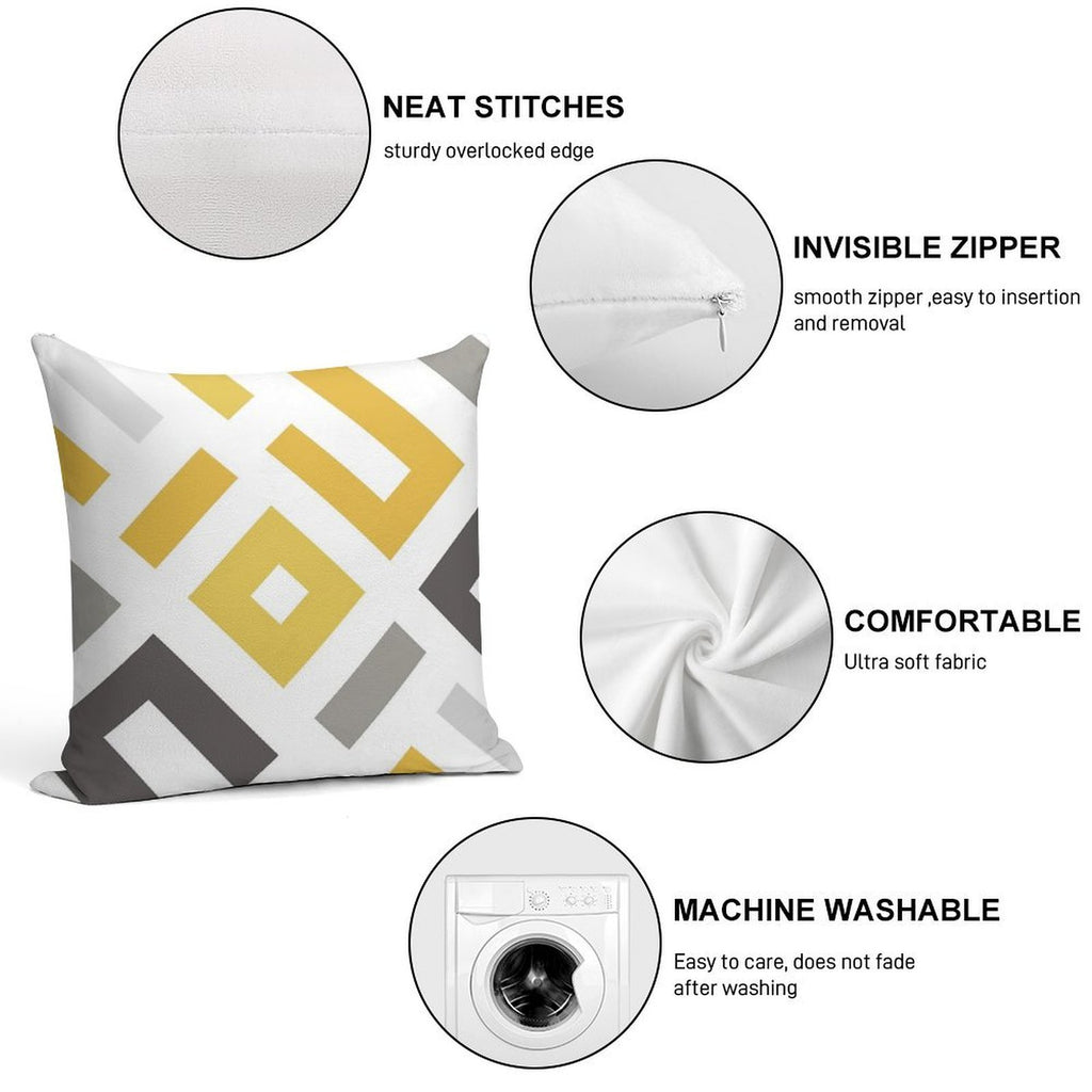 Mustard & Grey Geometric Soft Anti-Pilling Throw Pillow