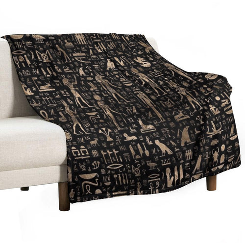 Ancient Egyptian Gods And Hieroglyphs - Black And Gold Lightweight Throw Blanket