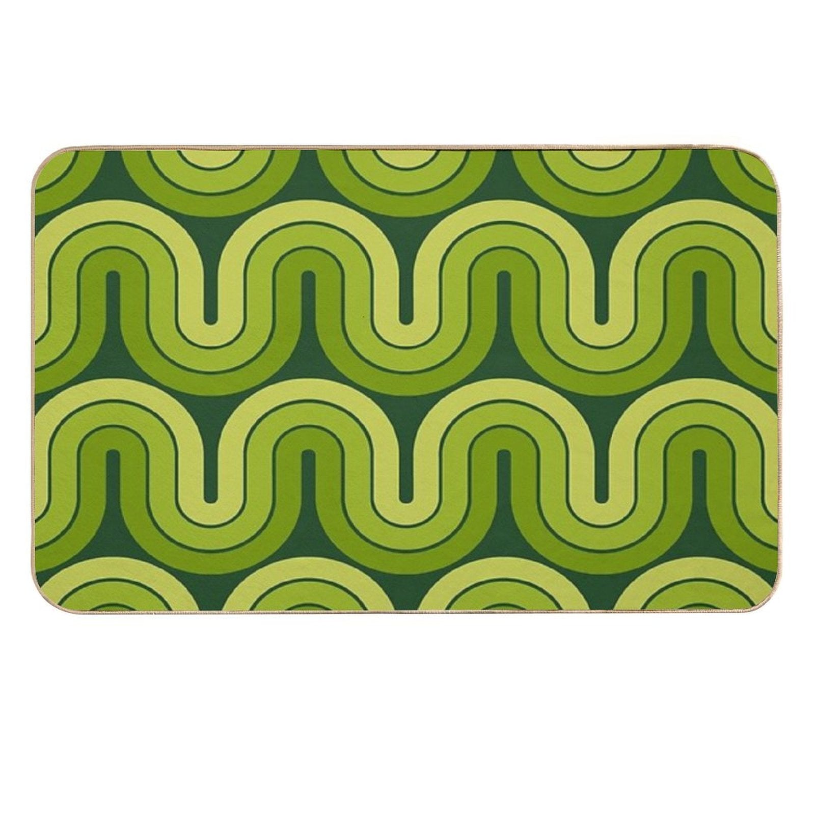 Retro Geometric Gradated Design Avocado Green  Easy Maintenance Bath Mat