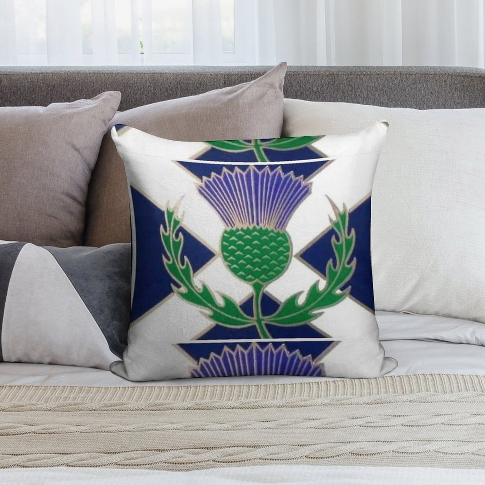 Flag of Scotland And Thistle Soft Washable Throw Pillow