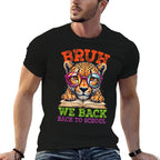 Bruh We Back Cheetah Back To School Teacher Boys Girls Kids  Ribbed Collar T-Shirt