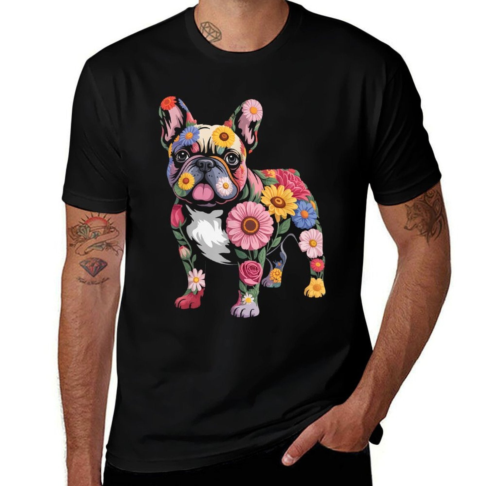 French Bulldog Flower Funny Dog  Breathable T-Shirt
