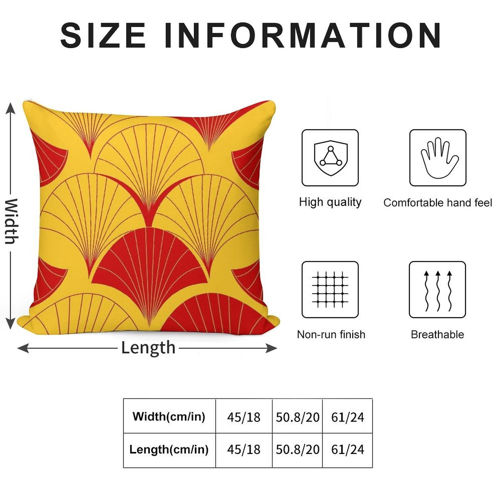 Asian Art Deco Red And Yellow Fan Pattern Soft Warmth Comfort Throw Pillow
