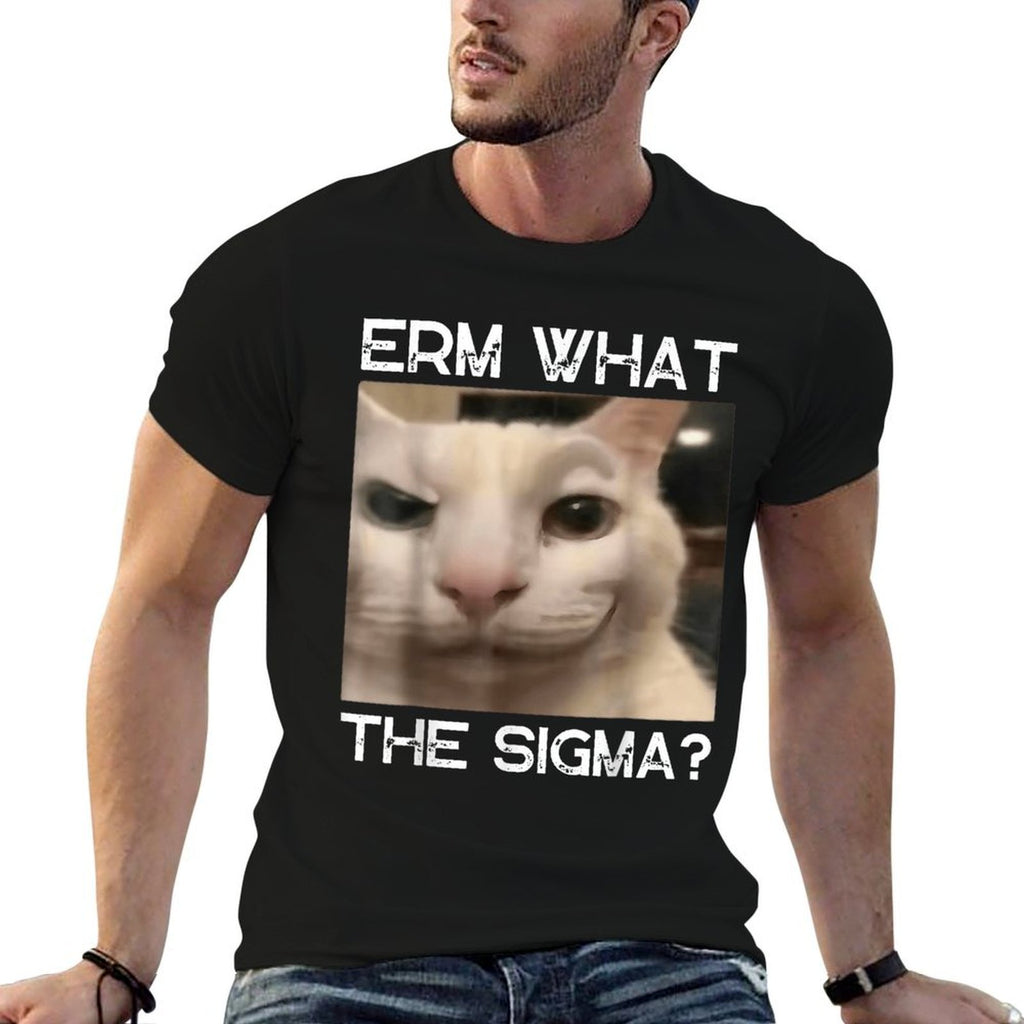 Erm What Sigma Cat Meme Funny Memes Internet Memes Joke Mens  Ribbed Collar T-Shirt