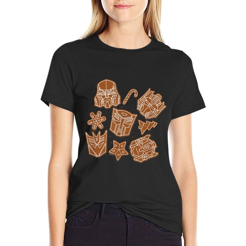 Transformers Christmas Gingerbread Cookies  Ribbed Collar T-Shirt