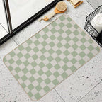 Checkerboard Check Checkered Pattern in Sage Green And Beige  Easy Maintenance Bath Mat