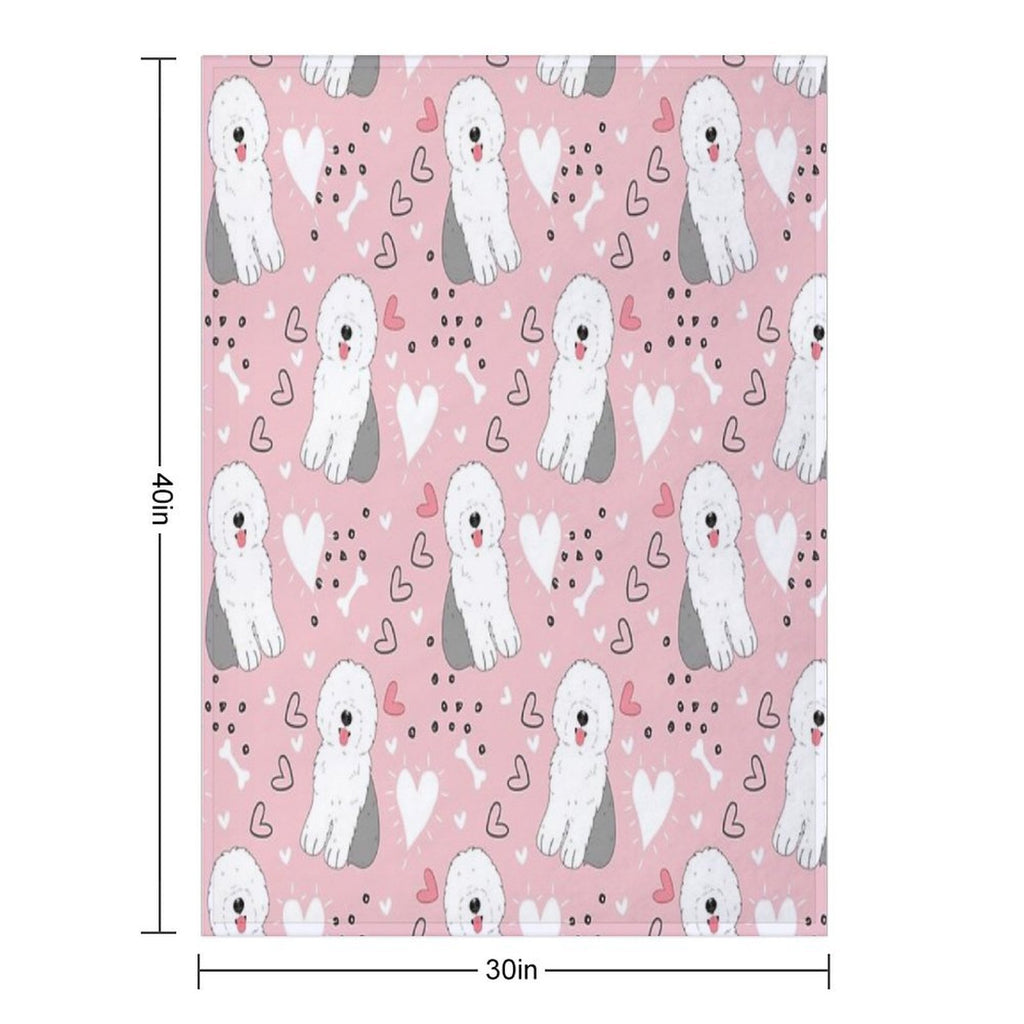 Cute Grey Gray And White Old English Sheepdog Puppy Gift-ready Throw Blanket