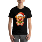 Funny Gingerbread Man Pig Christmas Womens Mens Kids  Oversized Silhouette T-Shirt