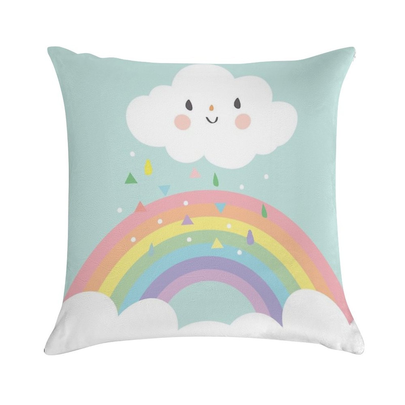 Rainbow Happy Little Cloud Pastel Rain And Sunshine Baby Nursery Art Print Canvas Design Soft Gift Ready Throw Pillow