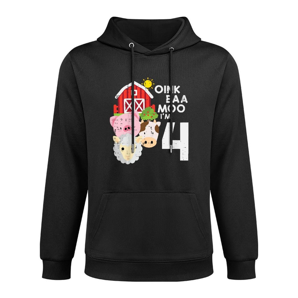 Kids 4th Birthday Oink Baa Moo Farm Animal 4 Bday Boys Girls Kids Easy Care Hoodie