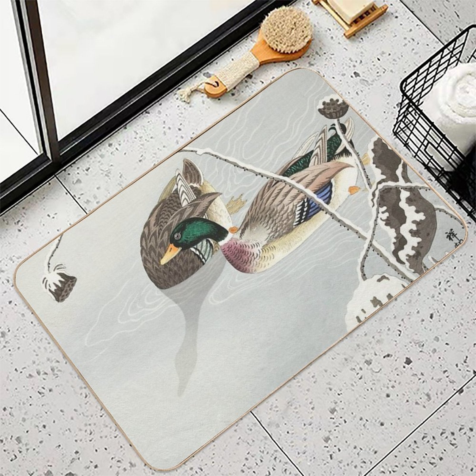 Japanese Woodblock Print of  Two Mallards  by Ohara Koson  Long-Lasting Bath Mat