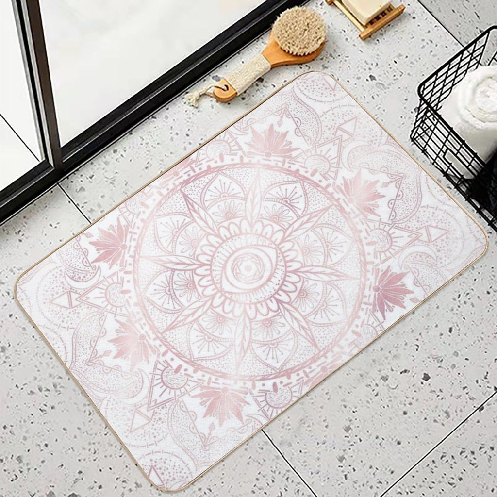 Elegant White Rose Gold Eye Sun Moon Mandala  Non-Slip Bath Mat