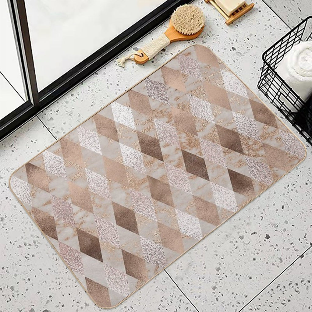 Small Copper And Blush Rose Gold Marble Argyle  Stain-Proof Bath Mat