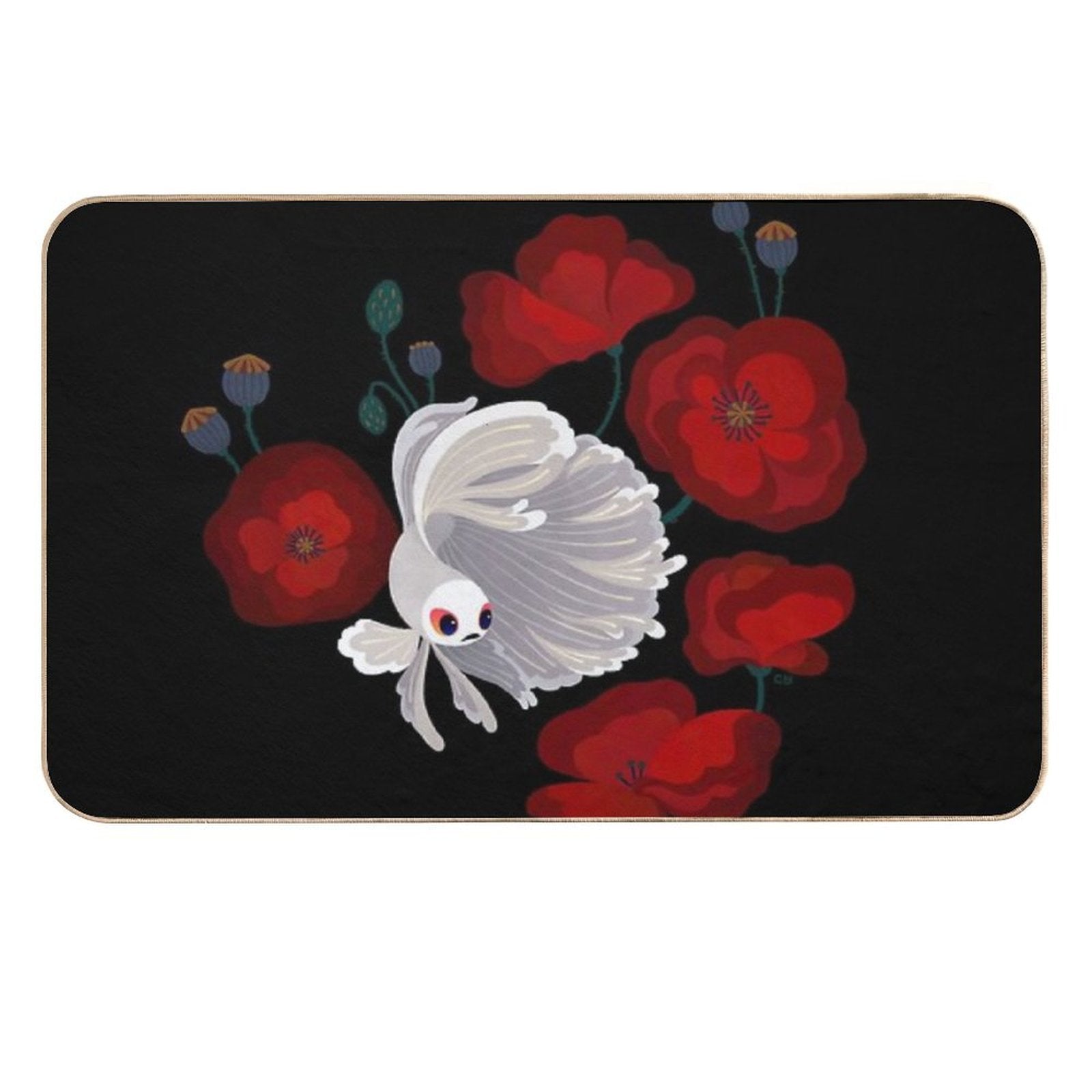 Bettas And Poppies  Easy To Clean Bath Mat