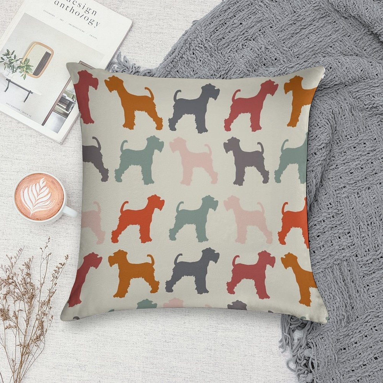 Vintage Miniature Schnauzer Dog Pattern Soft Warmth Comfort Throw Pillow