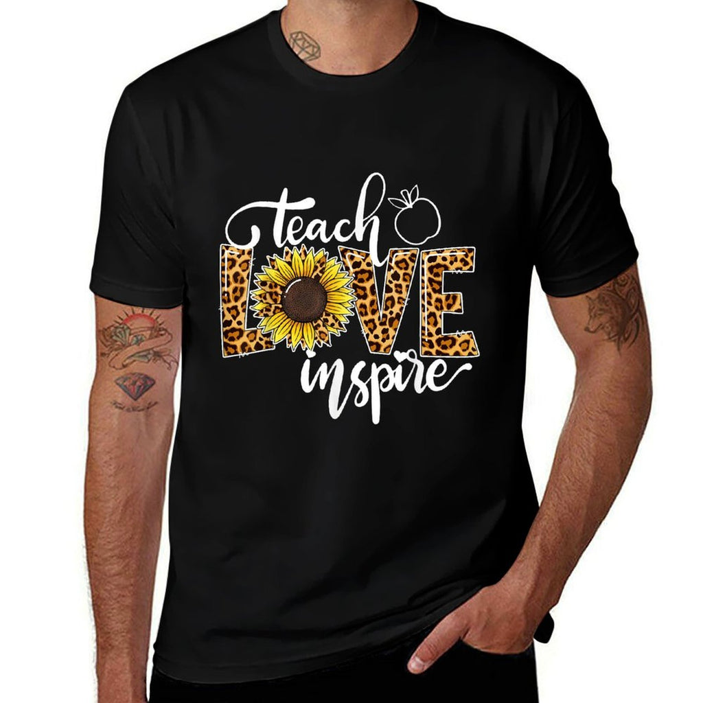 Teach Love Inspire Cute Sunflower Leopard Cheetah Print  Lightweight T-Shirt