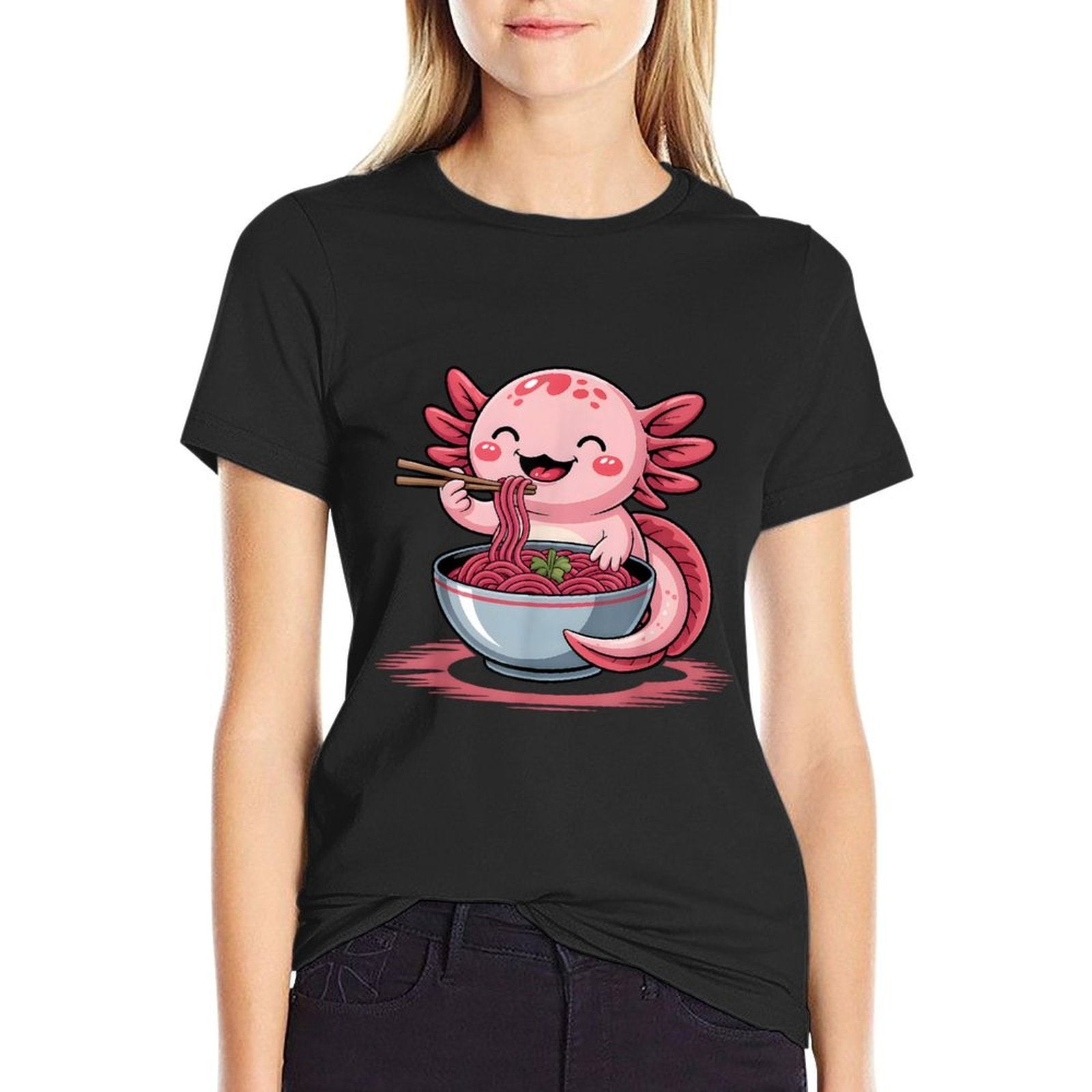Funny Axolotl Noodle Gifts Anime Kawaii Axolotl Eating Ramen  Tagless Design T-Shirt