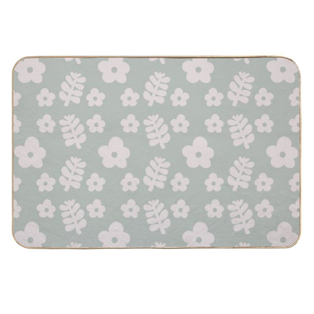 Mid Century Modern Flowers & Leaves, Cute Retro Pattern, Gray Teal  Non-Slip Bath Mat