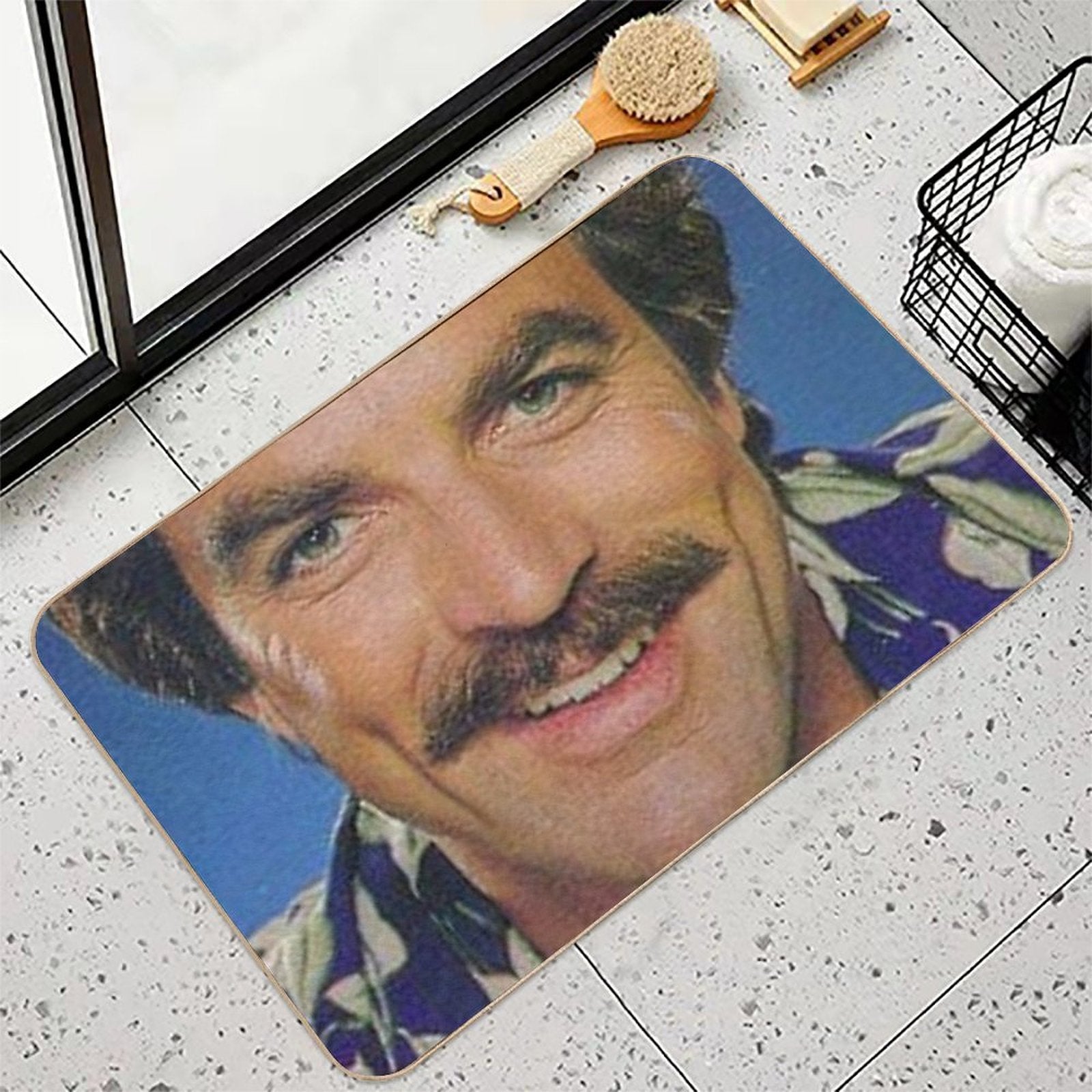 Tom Selleck Funny Face Mask Magnum P.I. Style  Rapid-Drying Bath Mat