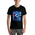 Christmas Orca Santa Hat Van Gogh Starry Night Holiday  High-quality Stitching T-Shirt