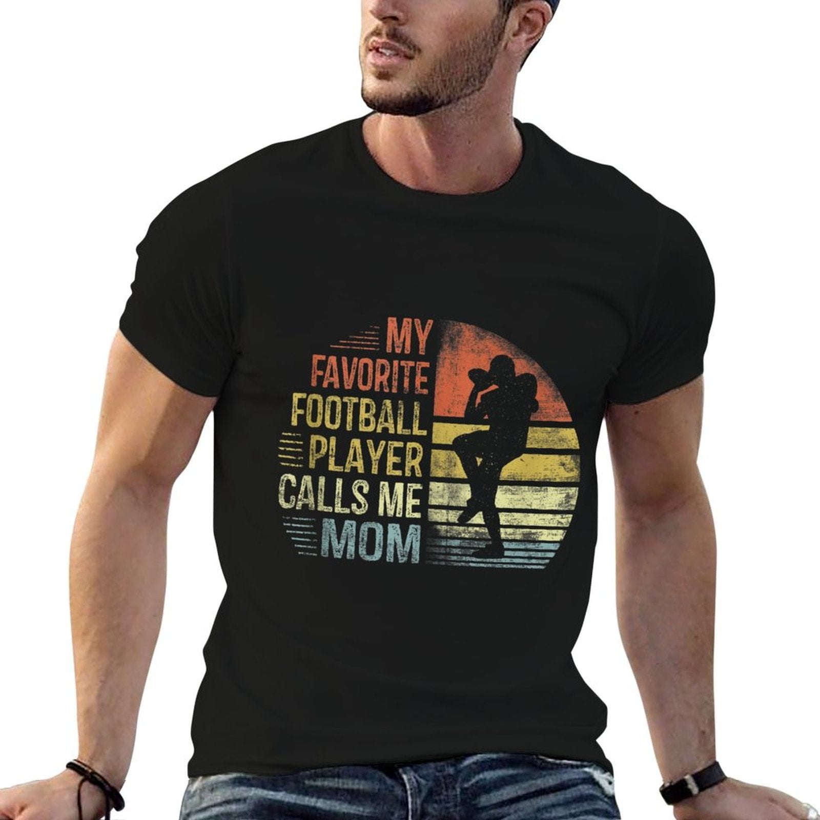 My Favorite Football Player Calls Me Mom Mama Gifts  Oversized Silhouette T-Shirt