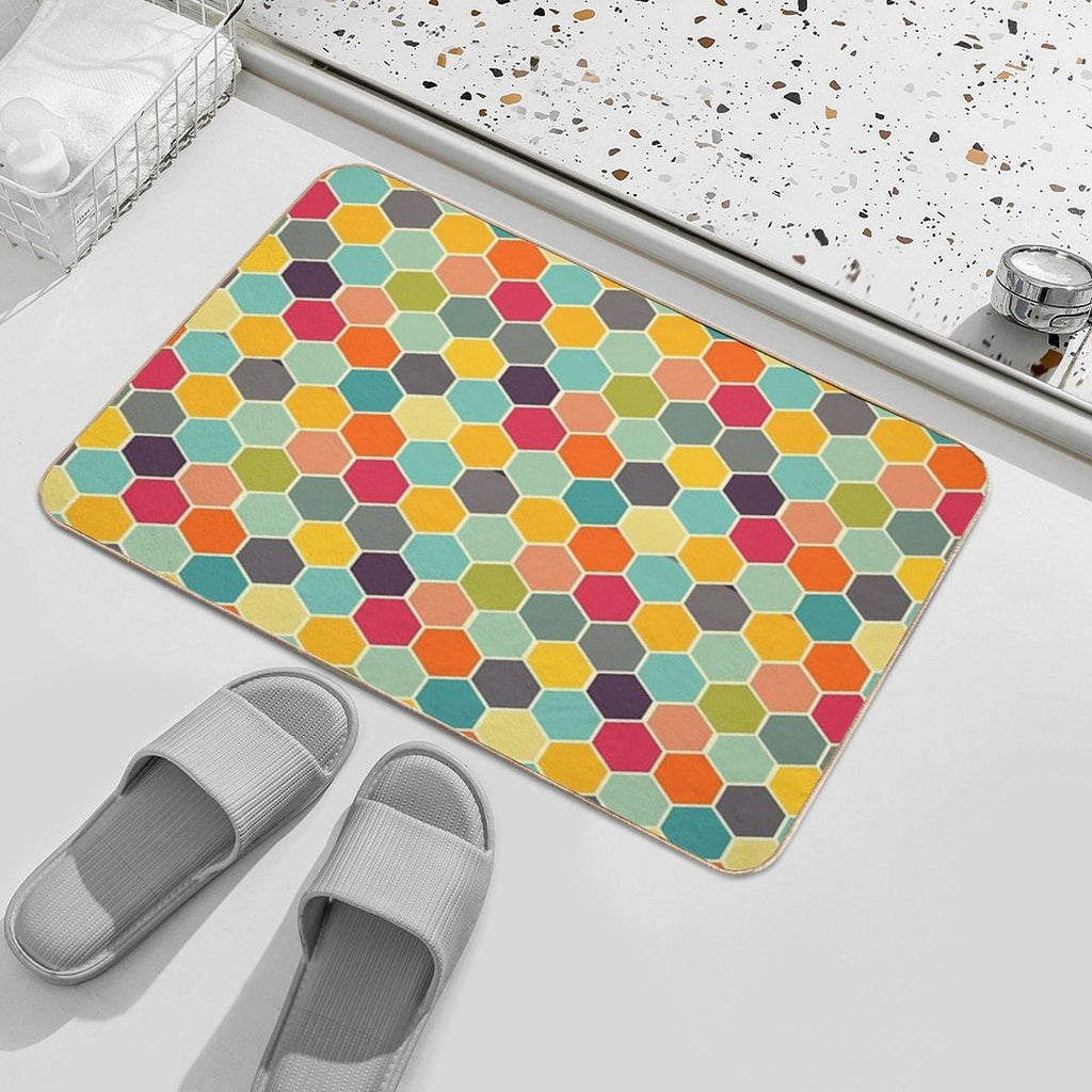 Colorful Retro Hexagon  Rapid-Drying Bath Mat