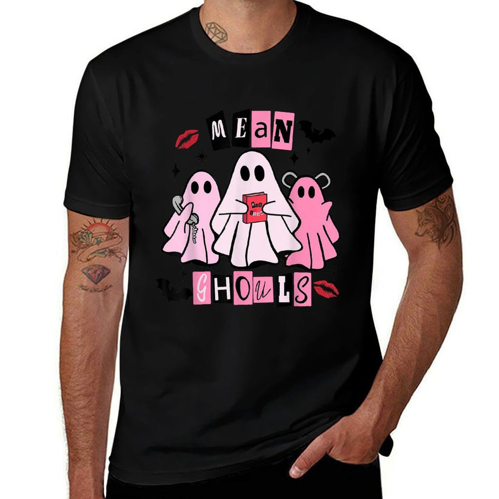 Cute Ghost Mean Ghouls Funny Halloween Costume Spooky Season  Ribbed Collar T-Shirt