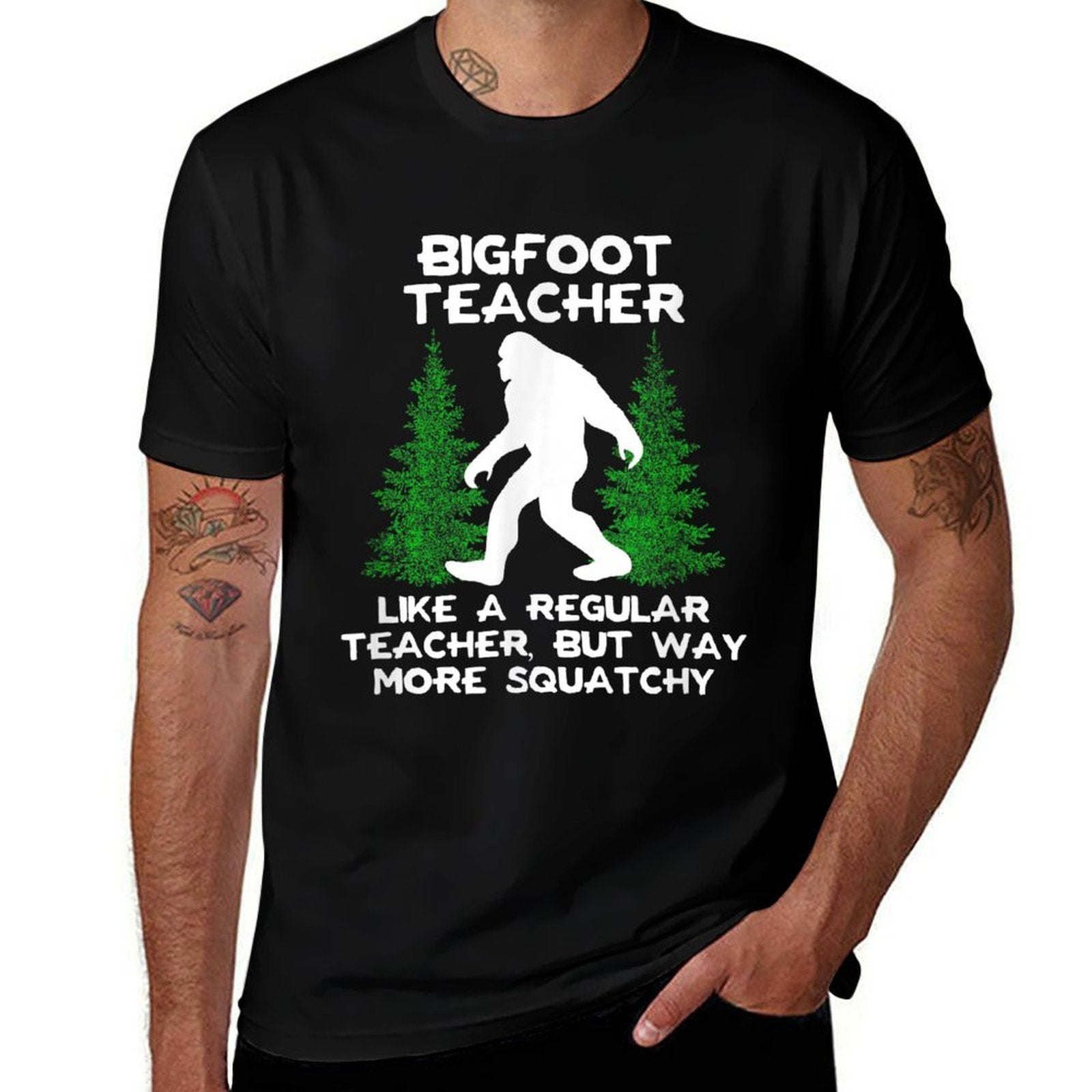 Bigfoot Teacher Funny Sasquatch Gift Men Women  Heathered Texture T-Shirt