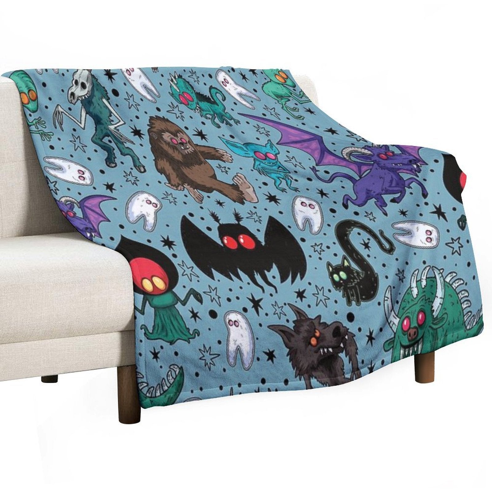 Cryptids Night Light Blue Eco-conscious Throw Blanket