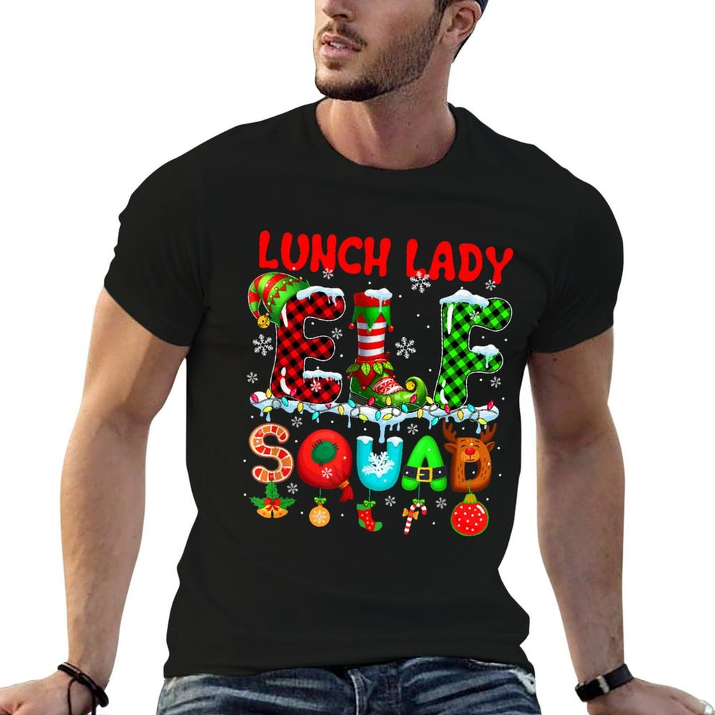 Lunch Lady Elf Squad Christmas Colorful Funny Job Team  Polyester Blend T-Shirt