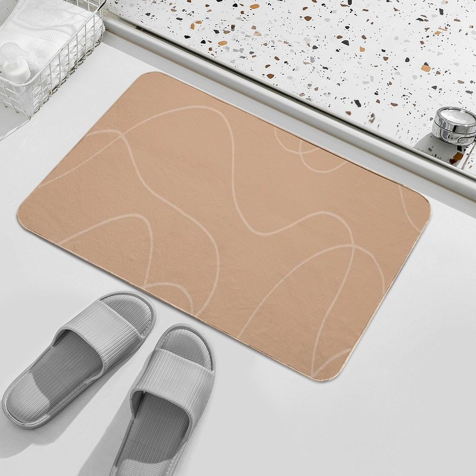 Tan Pattern  Easy To Clean Bath Mat