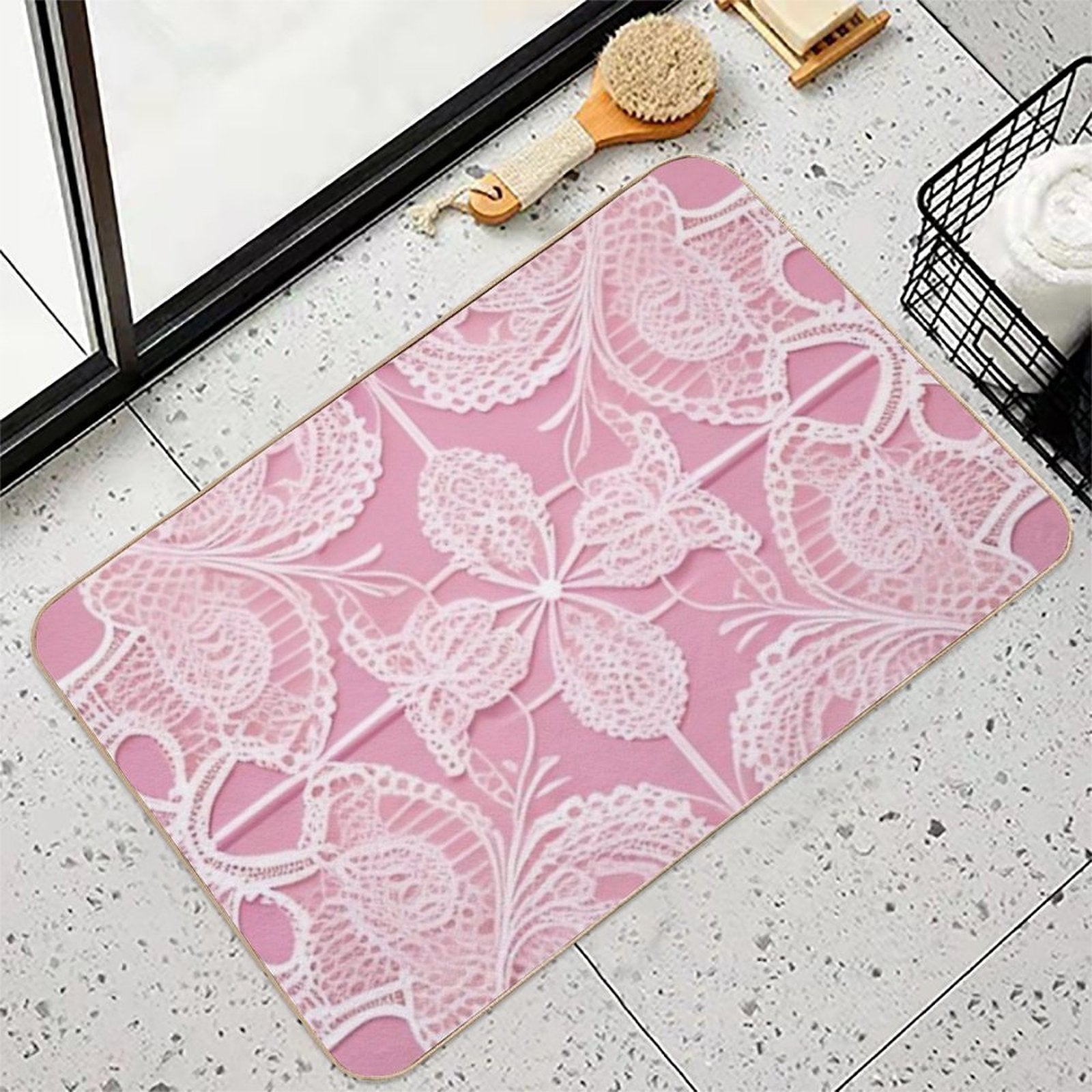 Pink Lace  Easy Maintenance Bath Mat