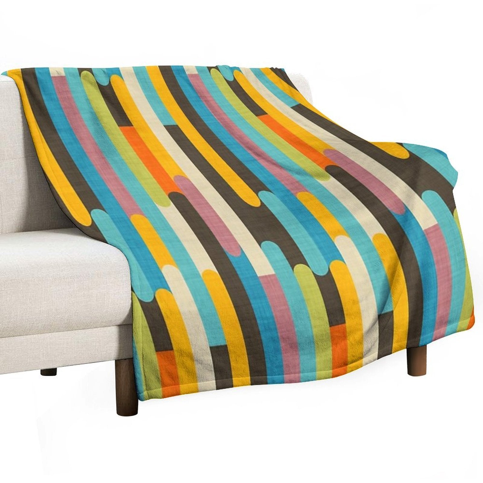 Retro Color Block Popsicle Sticks Blue Easy Care Throw Blanket