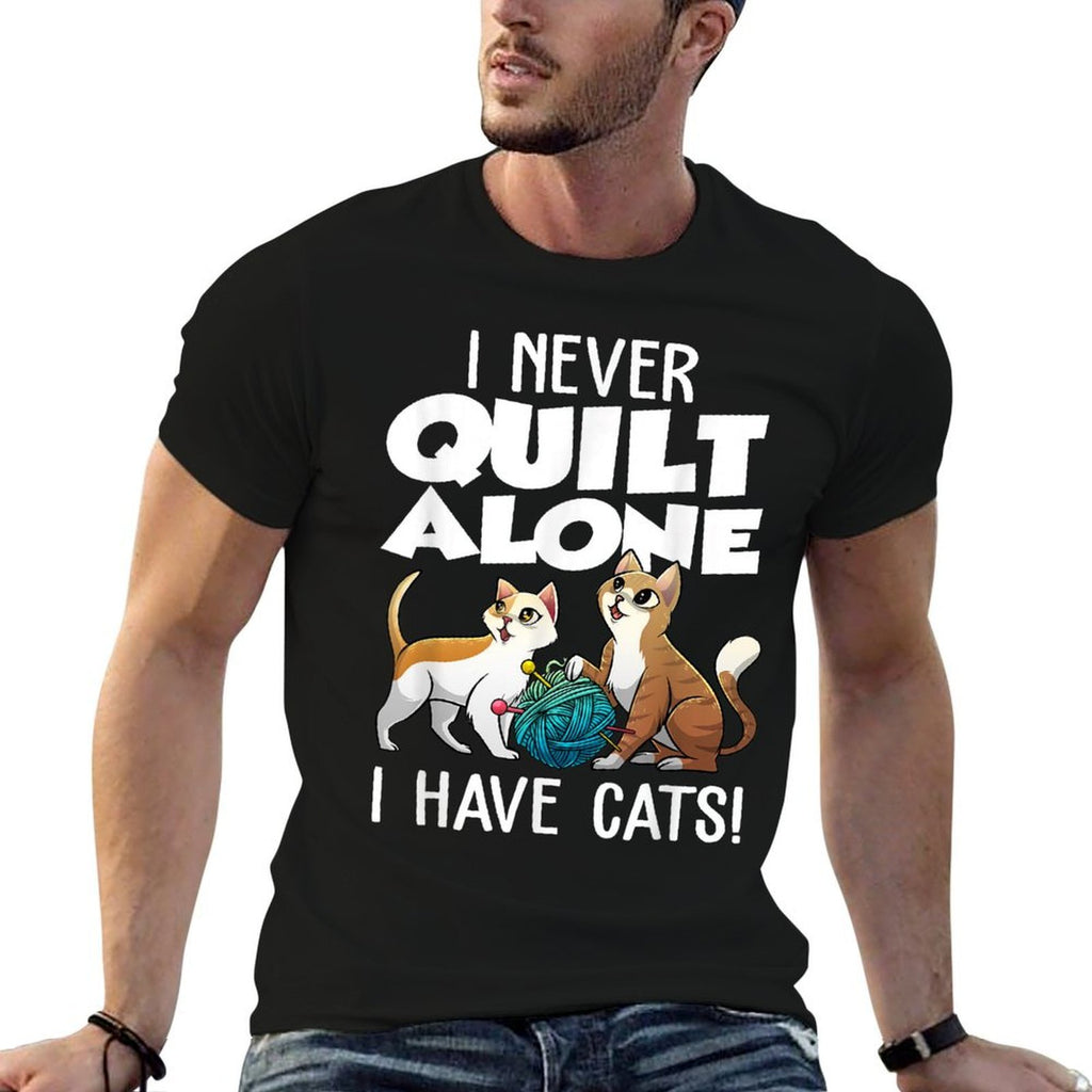 Cute Sewing Needleworking Animal Pun Humor Designs Funny Quilting Gift For Women Cat Quilt Pet Lover Quilter Black  Breathable T-Shirt