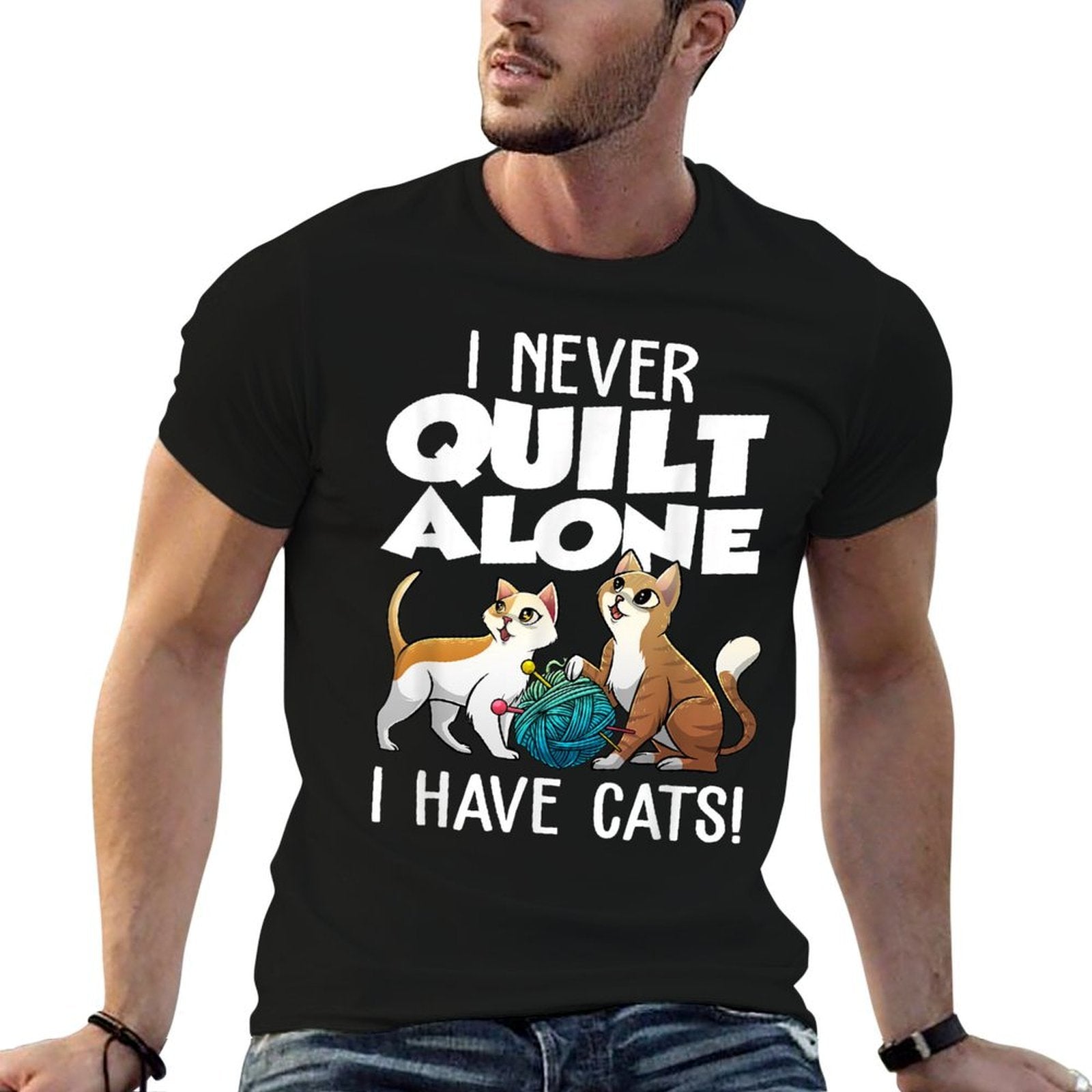 Cute Sewing Needleworking Animal Pun Humor Designs Funny Quilting Gift For Women Cat Quilt Pet Lover Quilter Black  Breathable T-Shirt