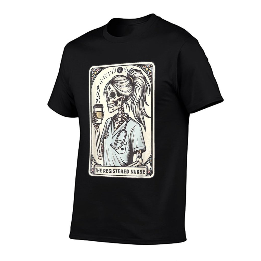 The Registered Nurse Tarot Card Skeleton RN Nursing Doctor  Ribbed Collar T-Shirt