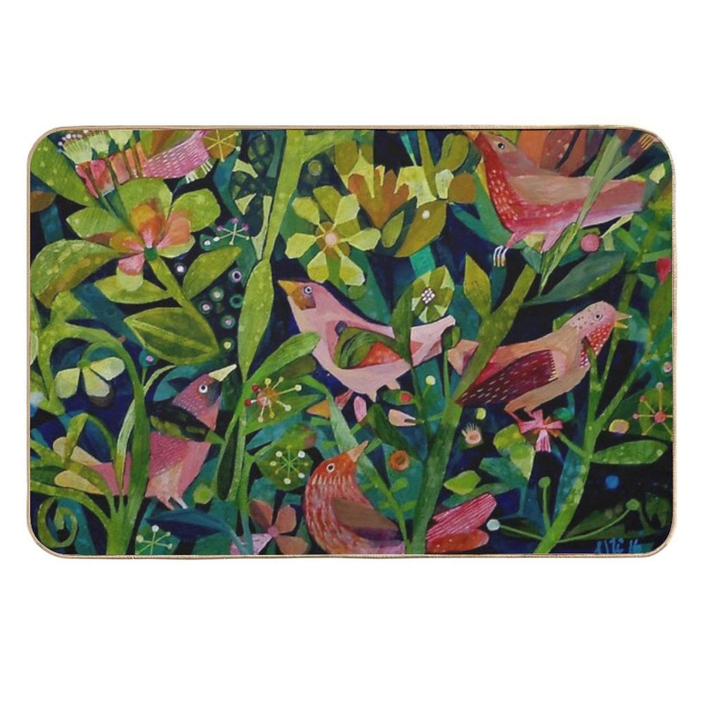 Three Pink Birds  Easy Maintenance Bath Mat