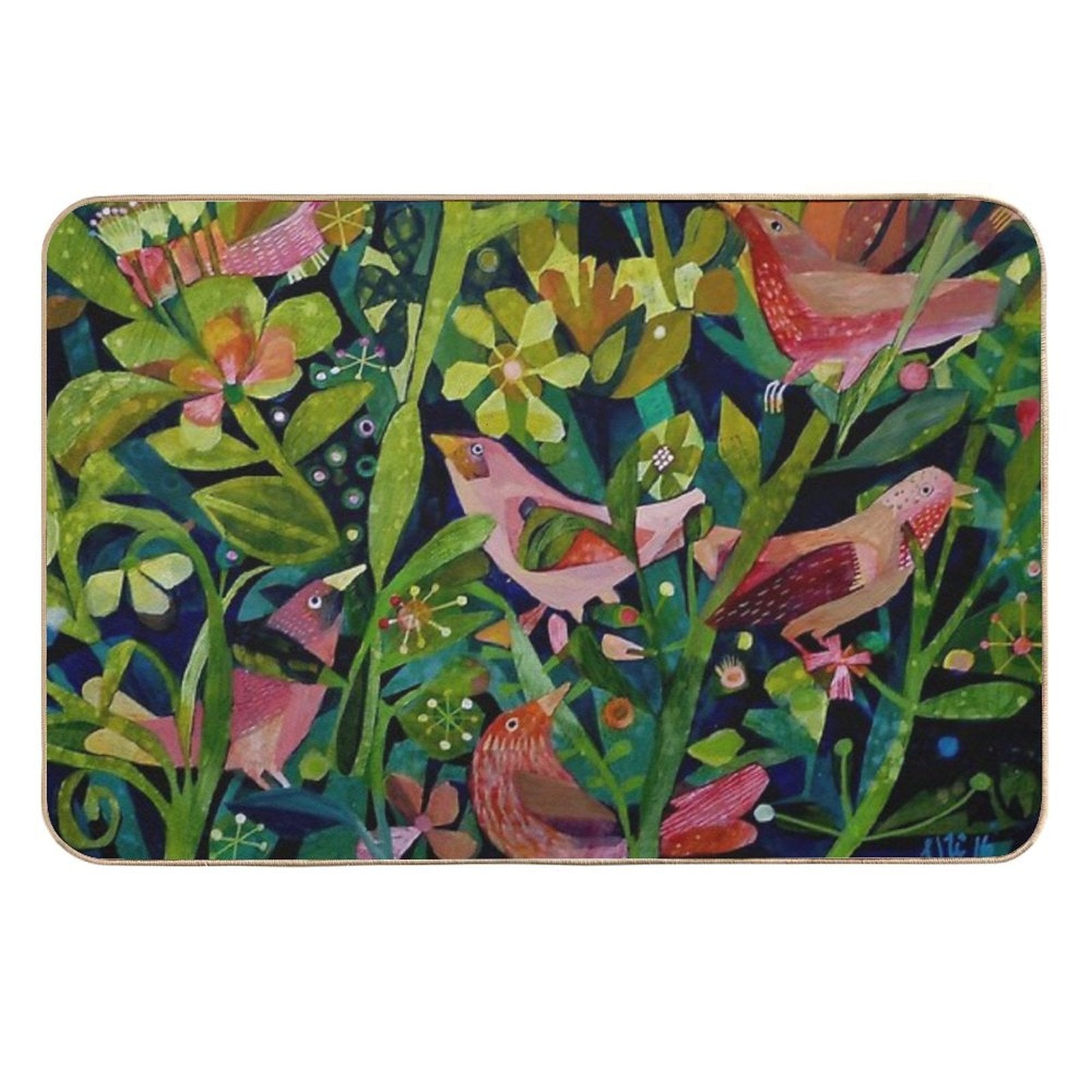 Three Pink Birds  Easy Maintenance Bath Mat