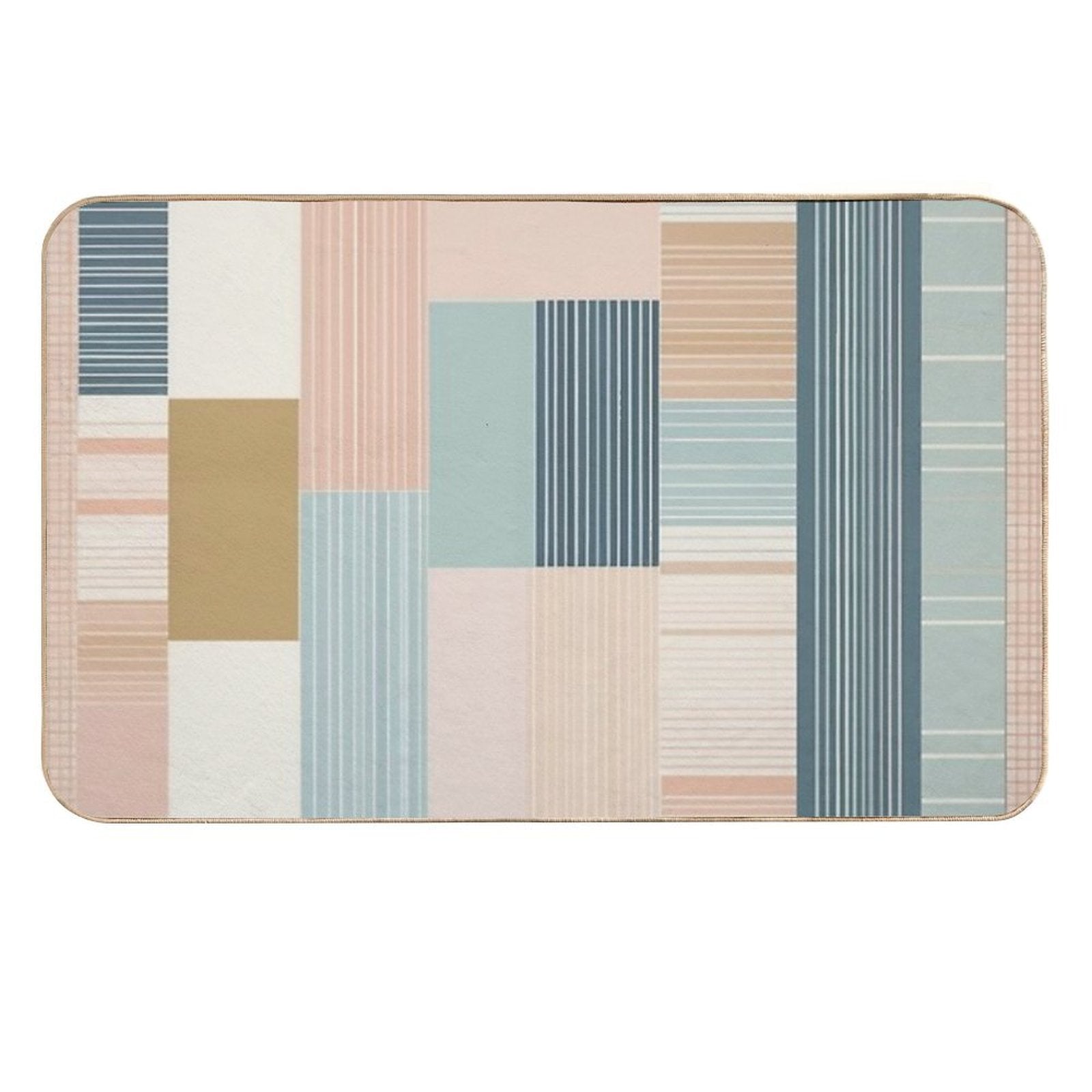 Vertical Color Block with Linier Pattern Lite Pastel Tone  High-Traffic Bath Mat