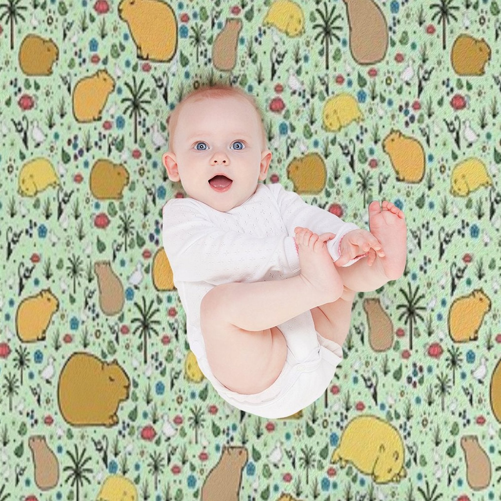 Capybaras in Green Plush Throw Blanket