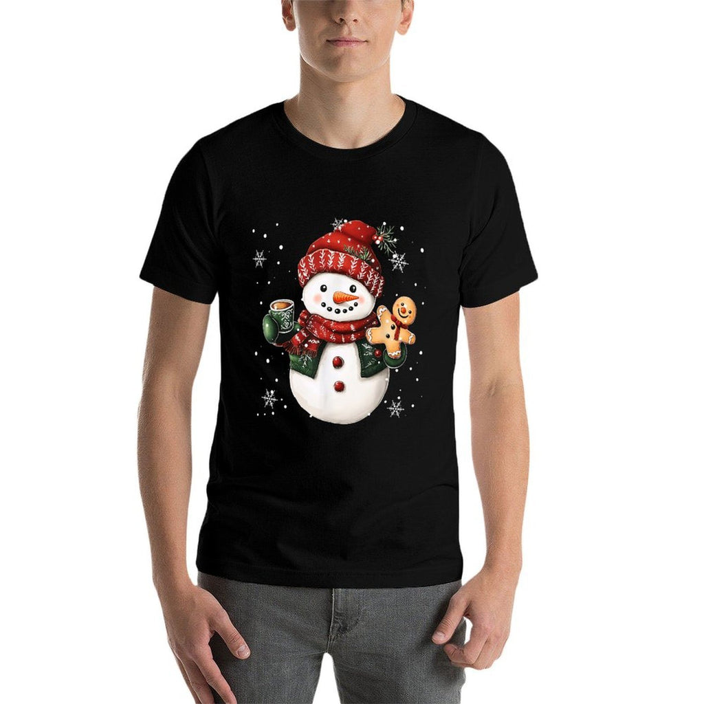 Snowman Beanie Coffee Latte Ginggerbread Merry Christmas  High-quality Stitching T-Shirt