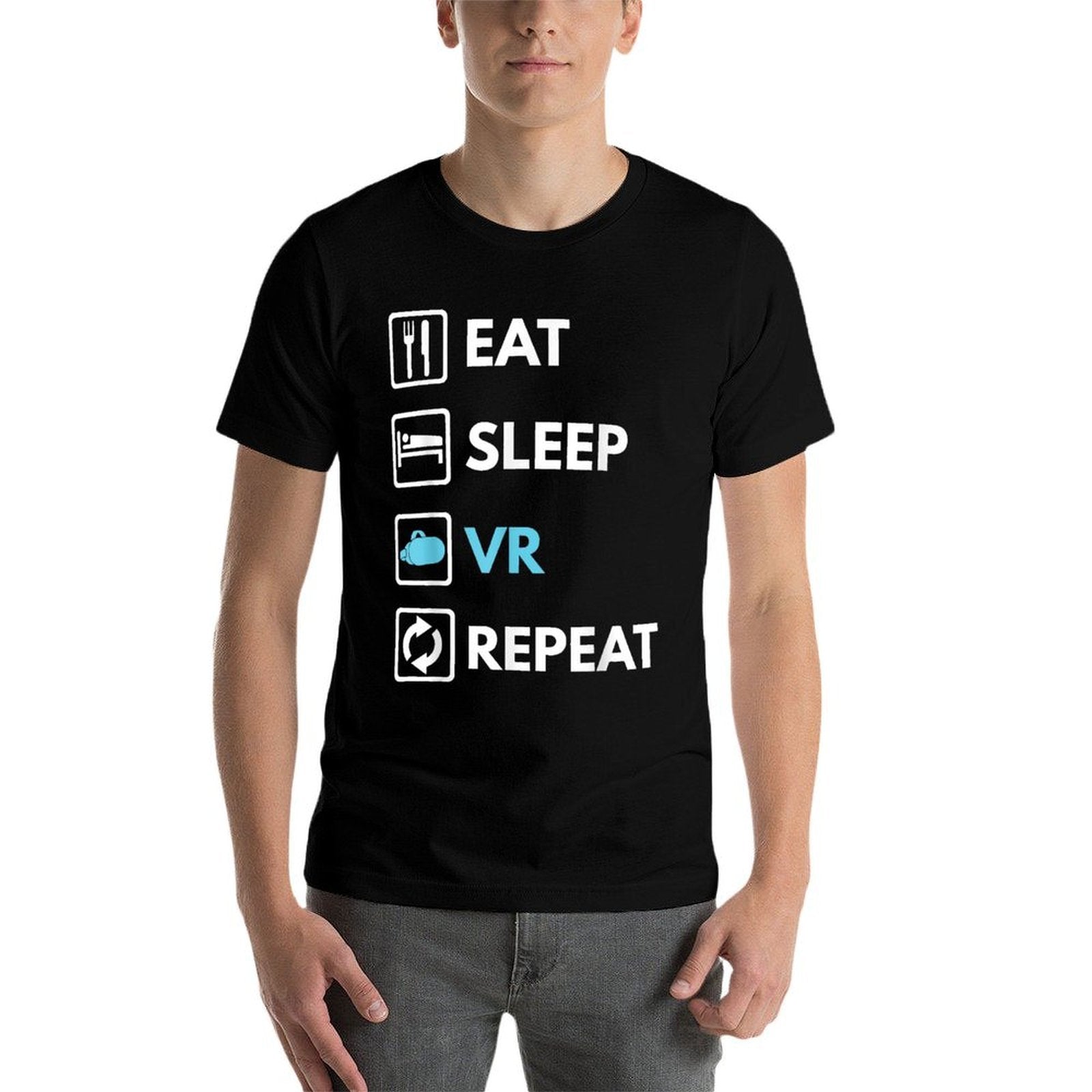 Eat Sleep VR Repeat Funny VR Gamer Boy VR Athlete  Heathered Texture T-Shirt