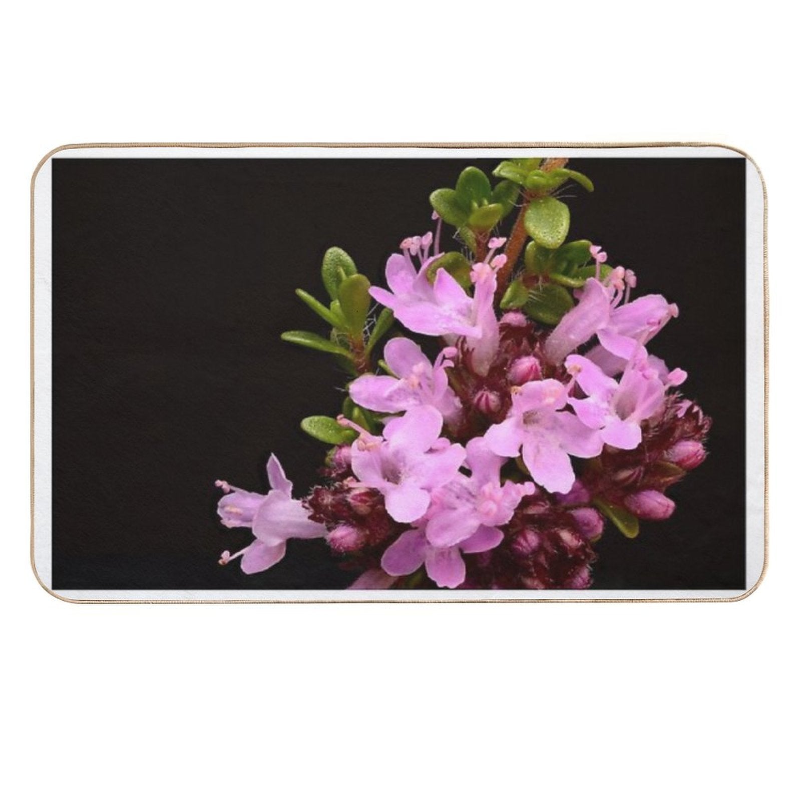 Tiny Pink Flowers Close-Up of Thymus Vulgaris in Bloom  Pet-Safe Bath Mat