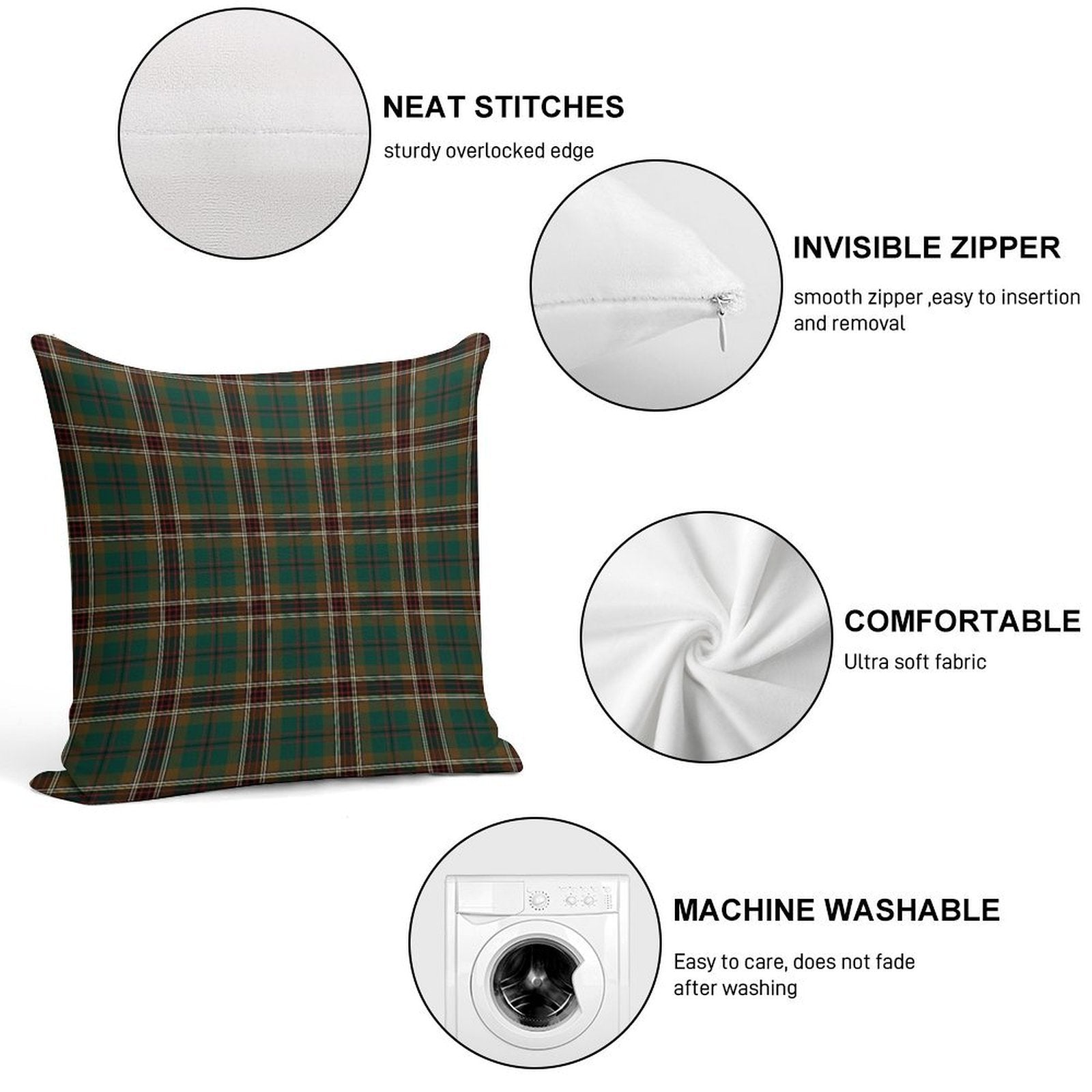 Murphy Tartan Classic Irish Plaid Soft Shrink-Resistant Throw Pillow